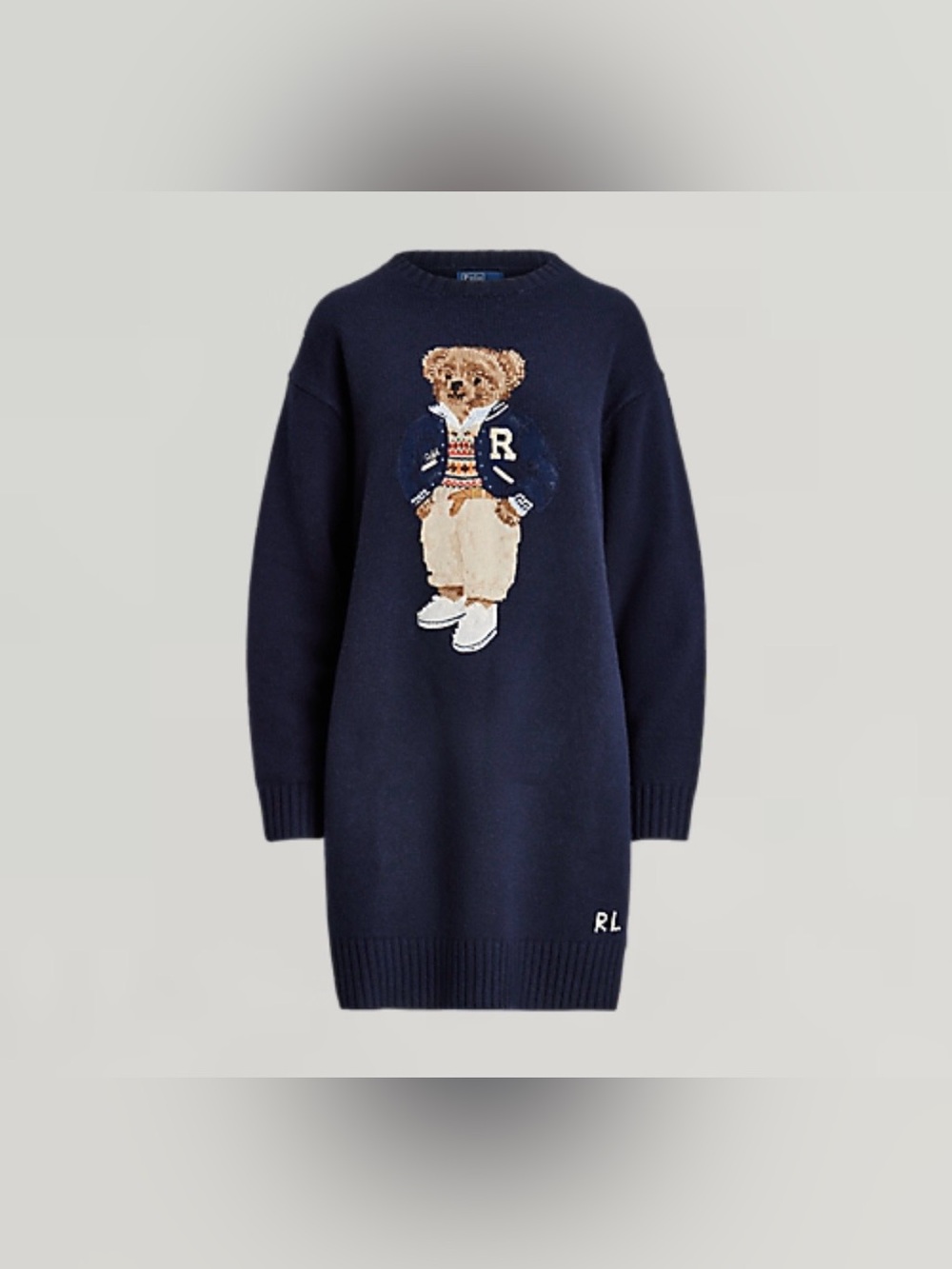 Polo by Ralph Lauren Navy Bear Intarsia Long Sleeve Sweater Dress